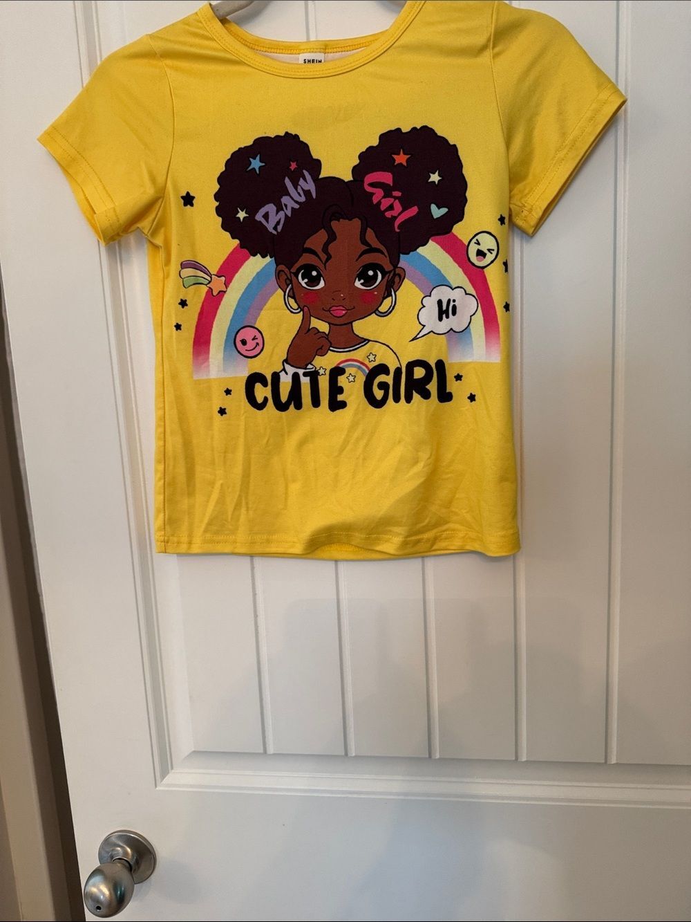 SHEIN Bright yellow Girls' Tee with Crew Neck